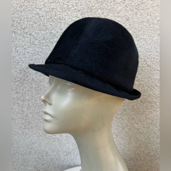 Vintage black wool bucket hat 2 lucite amber balls Adolfo Realites Small 21” - Picture 3 of 10